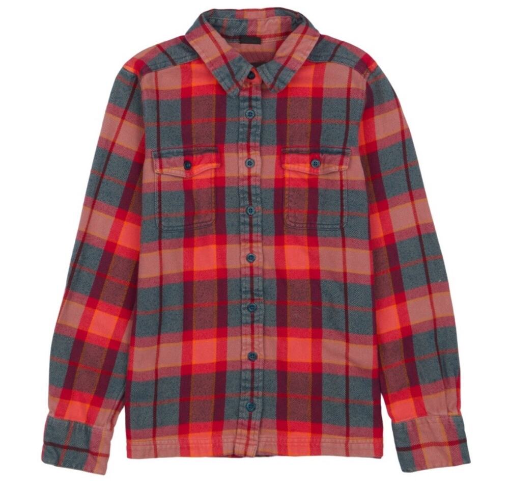 Patagonia Fjord Organic Cotton Plaid Flannel Shirt Women’s 8 Orange Green Fall